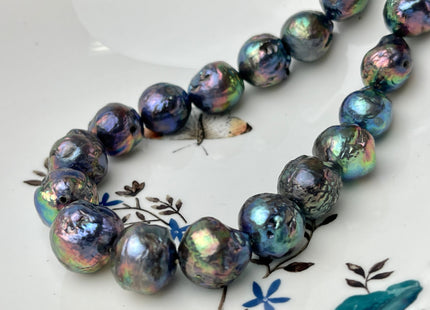 12-13x16 mm Large Hole Peacock Baroque Pearl Beads Hole Size 2.1mm Genuine Baroque Freshwater Pearl With Iridescent Peacock Color #1555