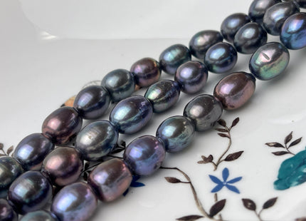 10-11x13-15 mm Peacock Large Hole Half Strand Freshwater Rice/Oval Pearl Beads Hole Size 2.2mm #1356