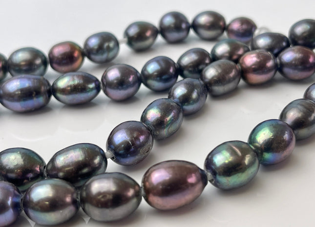 10-11x13-15 mm Peacock Large Hole Half Strand Freshwater Rice/Oval Pearl Beads Hole Size 2.2mm #1356