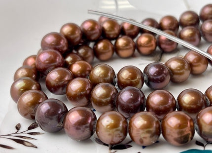 11.5-13 mm AAA Large Hole Dark Brown Half Strand Freshwater Pearl Beads Round Shape Hole 2.2mm #768