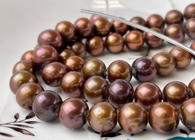 11.5-13 mm AAA Large Hole Dark Brown Half Strand Freshwater Pearl Beads Round Shape Hole 2.2mm #768