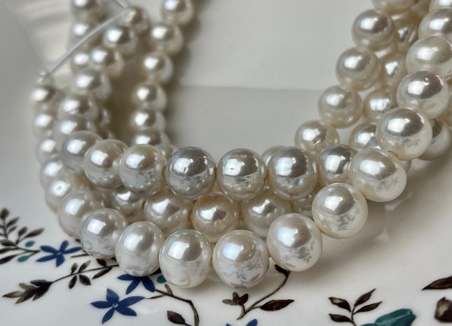 11mm AAA Extra Shiny Half Strand Semi Round Freshwater Pearl White Color Hole Size 2mm, Large Hole White Pearls #12