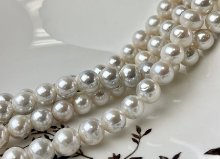 11mm AAA Extra Shiny Half Strand Semi Round Freshwater Pearl White Color Hole Size 2mm, Large Hole White Pearls #12