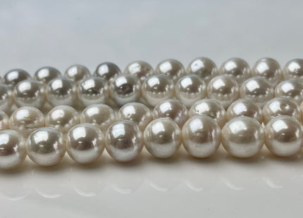 11mm AAA Extra Shiny Half Strand Semi Round Freshwater Pearl White Color Hole Size 2mm, Large Hole White Pearls #12
