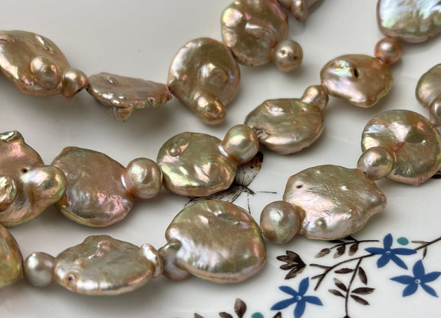 18-20 mm Gold Champagne Color Large Irregular Coin Freshwater Pearl Beads Genuine Freshwater Pearls B Grade #220