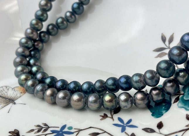 8-8.5 mm AA Large Hole Navy Blue Peacock Potato Freshwater Pearl Beads Hole Size 2.2 mm Genuine Large Hole Freshwater Pearls #1550