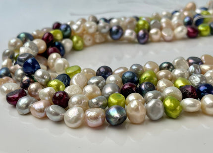 7-8 Multi Color Freshwater Pearl Beads Genuine Mixed White Blue Green Gray Red Peacock Color Potato Nugget Pearls #P2391