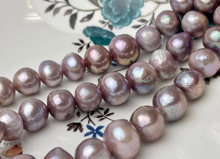 12-15 mm AAAA Half Strand Large Hole Very Rare Dark Mauve Purple Edison Baroque Pearl Hole Size 1.2mm 1.5mm 2.2mm 15 Pieces #P2393