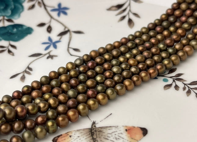 4-4.5 mm AAA Copper Brown Color Near Round Freshwater Pearl Beads Genuine High Luster With Iridescent Brown Seed Pearls #1532