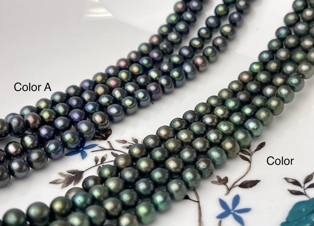 6mm AAA Dark Green Color Round Freshwater Pearl Beads Genuine Cultured Near Round High Luster Pearl #P2394