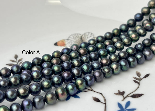 6mm AAA Dark Green Color Round Freshwater Pearl Beads Genuine Cultured Near Round High Luster Pearl #P2394