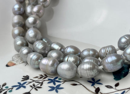 11-12x13-15 mm Large Hole Silver and Natural White Freshwater Pearl Beads Rice/Oval Shape Hole Size 2.2 m Big Size Pearl W/Large Hole #1435