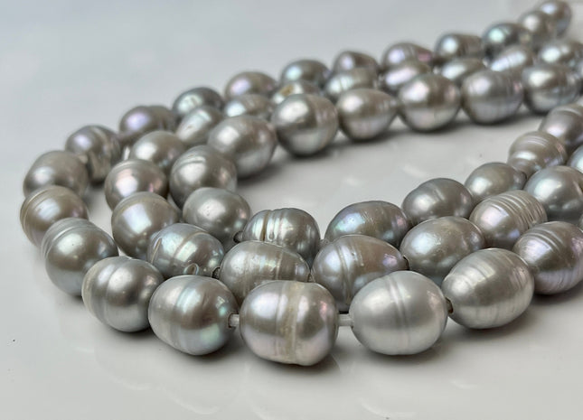 11-12x13-15 mm Large Hole Silver and Natural White Freshwater Pearl Beads Rice/Oval Shape Hole Size 2.2 m Big Size Pearl W/Large Hole #1435