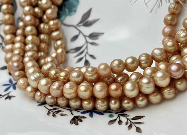 6-7 mm Champagne Color Potato Freshwater Pearl Beads Genuine Champagne Freshwater Pearls #1909