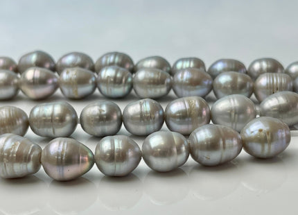 11-12x13-15 mm Large Hole Silver and Natural White Freshwater Pearl Beads Rice/Oval Shape Hole Size 2.2 m Big Size Pearl W/Large Hole #1435