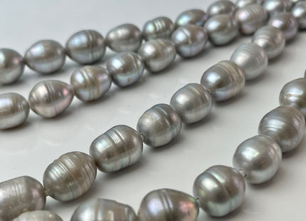 11-12x13-15 mm Large Hole Silver and Natural White Freshwater Pearl Beads Rice/Oval Shape Hole Size 2.2 m Big Size Pearl W/Large Hole #1435