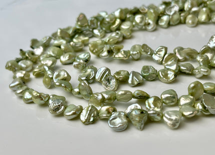 6-7 mm Light Forest Green Top Drilled Keshi Freshwater Pearls Genuine Forest Green Color Freshwater Keshi Pearl Beads #P2385