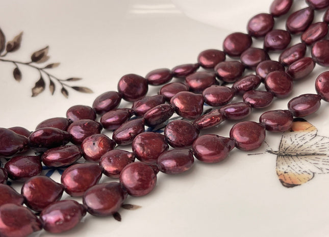 9 mm AA Cranberry Red Freshwater Coin Pearl Beads Genuine Freshwater Pearl 38 Beads #P2398