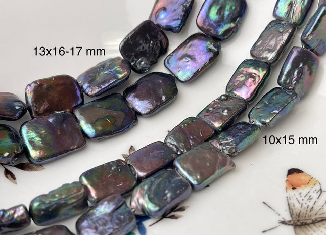 10x15mm 13x16-17mm AA Rainbow Peacock Color Rectangle Coin Freshwater Pearl Beads Genuine Freshwater Pearl #P2399