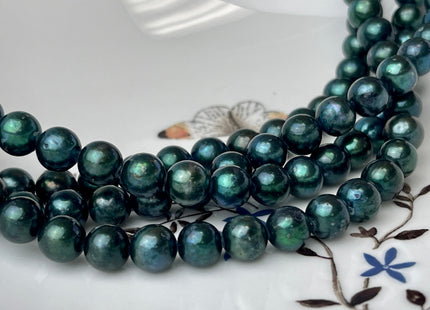 7.5-8mm AAA Ultra Dark Sacramento Green Color Round Freshwater Pearl Beads Genuine Freshwater Pearl 50 Beads #P2409