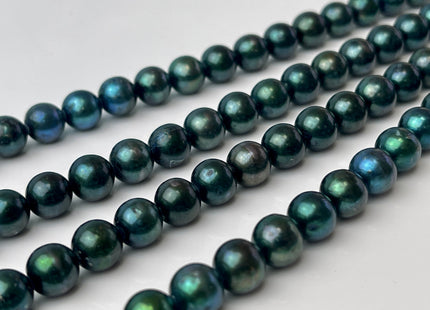 7.5-8mm AAA Ultra Dark Sacramento Green Color Round Freshwater Pearl Beads Genuine Freshwater Pearl 50 Beads #P2409