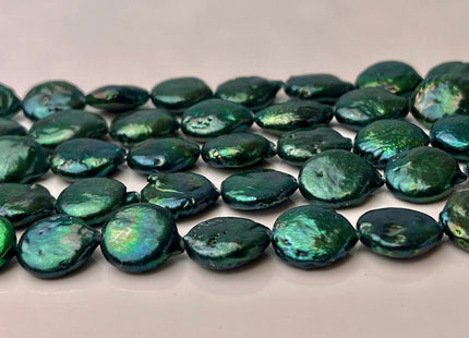12-13mm AA Dark Sacramento Green Freshwater Coin Pearl Beads Genuine Green Color Freshwater Round Coin Pearl 28 Beads #P2404
