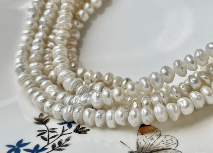 4x6-7mm Natural White Keshi Freshwater Pearl Beads Genuine High Luster Center Drilled Rondelle Disc Beads #P2401