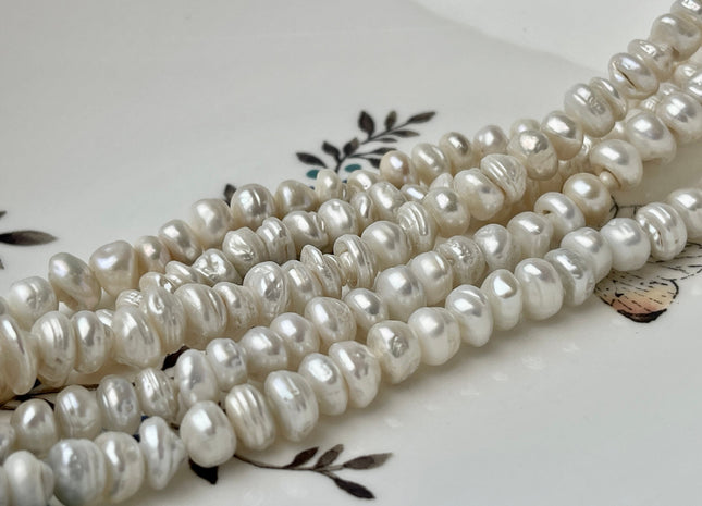 4x6-7mm Natural White Keshi Freshwater Pearl Beads Genuine High Luster Center Drilled Rondelle Disc Beads #P2401