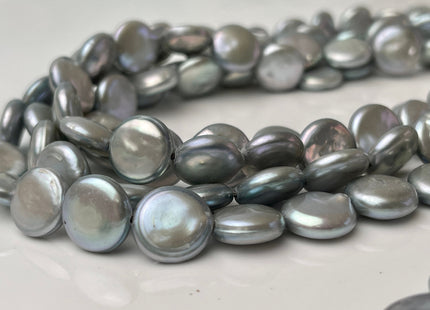 10-12 mm AAA High Luster Silver Gray Flat Coin Freshwater Pearl Genuine Round Coin Pearl Beads #P2400