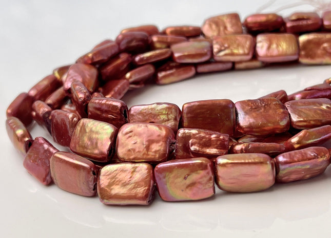 10x14-15 mm AA Strawberry Pink W/Gold Sheen Color Rectangle Coin Freshwater Pearl Beads Genuine Freshwater Pearl 29 Beads #P2402