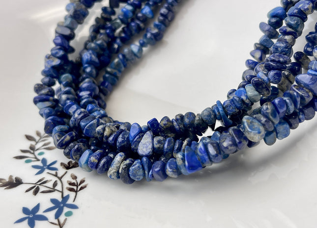 5-8 mm Natural Dark Blue Lapis Gemstone Beads Irregular Chips Shape #4392