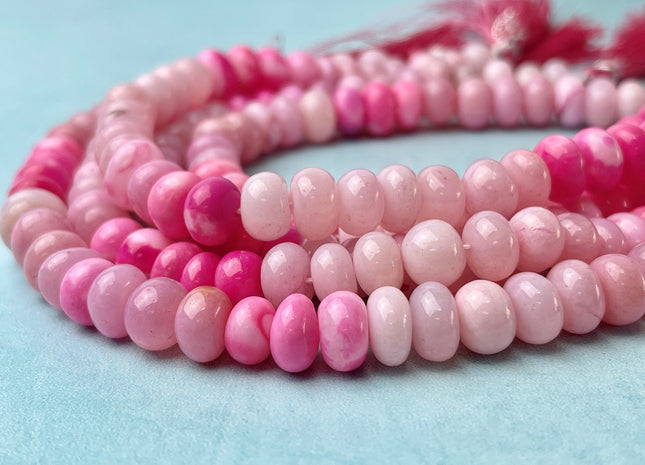 6-11 mm Smooth Rondelle Multi Pink Color Opal Gemstone Beads Genuine Natural Peruvian Blue Opal 8 Inches Strand #4372