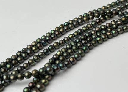 3.5-4 mm AA Dark Army Green Color Semi Round Freshwater Pearl Beads Genuine Small Tiny Freshwater Pearl #P2410