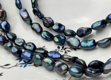 8-9x10-12 mm AAAA High Luster Dark Peacock Color Long Keshi Freshwater Pearl Beads Genuine Peacock Natural Keshi Nugget Pearls #P2411