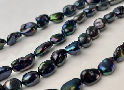 8-9x10-12 mm AAAA High Luster Dark Peacock Color Long Keshi Freshwater Pearl Beads Genuine Peacock Natural Keshi Nugget Pearls #P2411