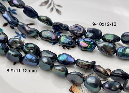 8-9x10-12 mm AAAA High Luster Dark Peacock Color Long Keshi Freshwater Pearl Beads Genuine Peacock Natural Keshi Nugget Pearls #P2411
