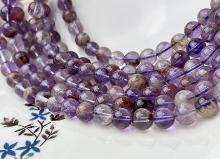 WHOLESALE 4mm 6mm 7.5mm 8mm 10mm 12mm AAA Smooth Round Top Quality Natural Super Seven Gemstone Natural Color Cacoxenite Amethyst #2214
