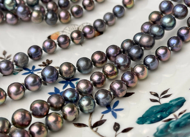 90 inches Genuine 8-8.5mm Peacock Potato Freshwater Pearl Necklace, Bridal Pearl Necklace, Wedding Necklace, Long Pearl Necklace #140