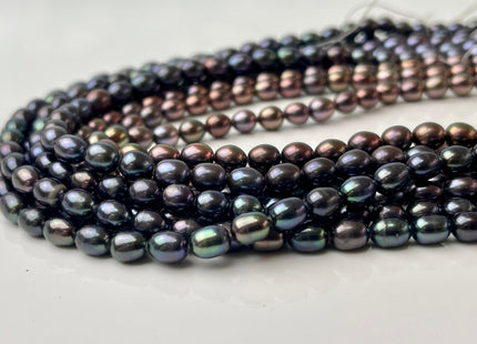 4.5-5x5-6 mm AAAA Iridescent Brown Green Copper Rice /Oval Freshwater Pearl Genuine Top Quality Smooth And Shiny Peacock Pearl #1430