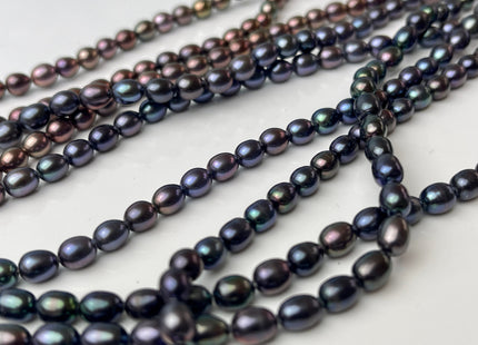 4.5-5x5-6 mm AAAA Iridescent Brown Green Copper Rice /Oval Freshwater Pearl Genuine Top Quality Smooth And Shiny Peacock Pearl #1430