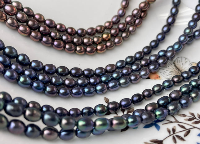 4.5-5x5-6 mm AAAA Iridescent Brown Green Copper Rice /Oval Freshwater Pearl Genuine Top Quality Smooth And Shiny Peacock Pearl #1430