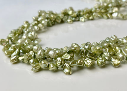 5-6x6-7mm AA Light Forest Green Top Drilled Keshi Freshwater Pearls Genuine Freshwater Keshi Pearl Beads #P2422