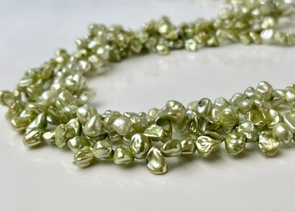 5-6x6-7mm AA Light Forest Green Top Drilled Keshi Freshwater Pearls Genuine Freshwater Keshi Pearl Beads #P2422