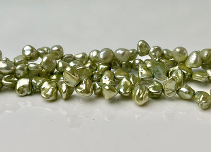 5-6x6-7mm AA Light Forest Green Top Drilled Keshi Freshwater Pearls Genuine Freshwater Keshi Pearl Beads #P2422