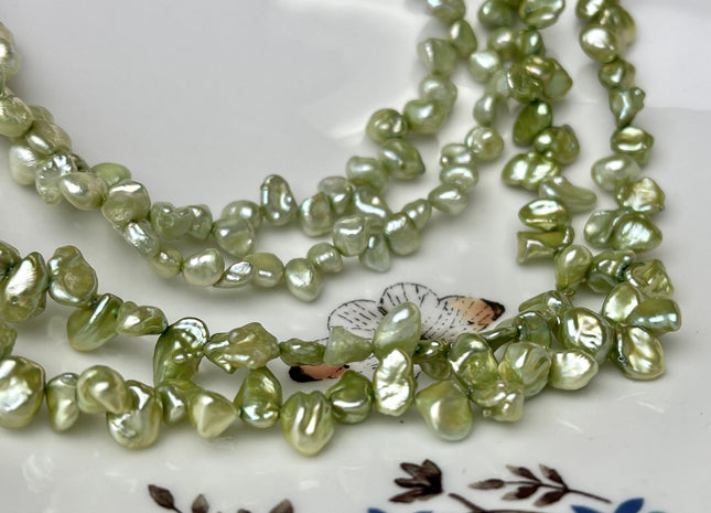 5-6x6-7mm AA Light Forest Green Top Drilled Keshi Freshwater Pearls Genuine Freshwater Keshi Pearl Beads #P2422
