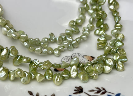 5-6x6-7mm AA Light Forest Green Top Drilled Keshi Freshwater Pearls Genuine Freshwater Keshi Pearl Beads #P2422
