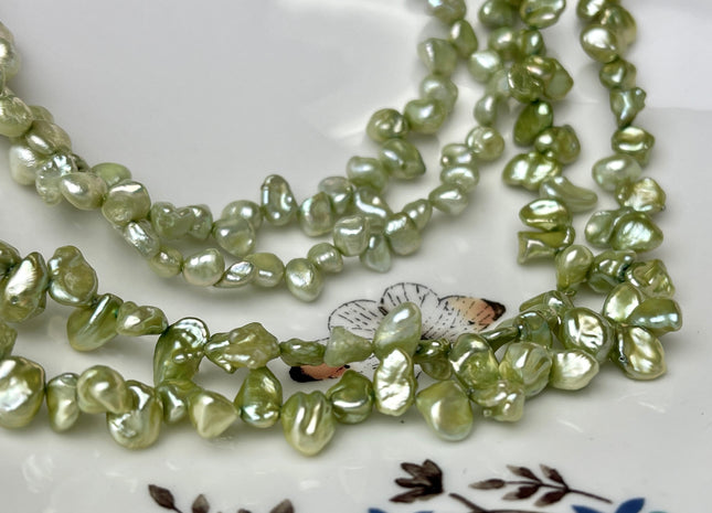5-6x6-7mm AA Light Forest Green Top Drilled Keshi Freshwater Pearls Genuine Freshwater Keshi Pearl Beads #P2422