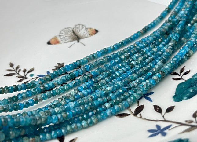 2x3.5 mm Natural Color Faceted Rondelle Apatite Gemstone Beads Quality Micro Faceted Apatite Gemstone Loose Beads #4393