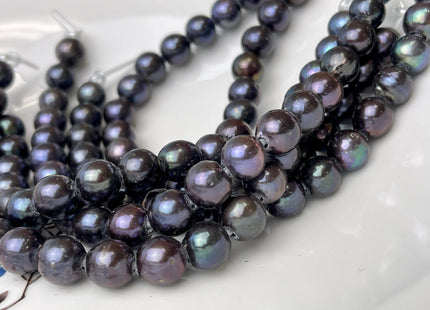 8.5-10 mm AA Large Hole Half Strand Dark Peacock Edison Freshwater Pearls Hole Size 2.1mm Genuine High Luster Black Edison Pearls #1958