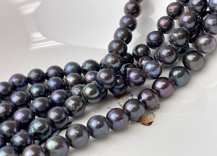 8.5-10 mm AA Large Hole Half Strand Dark Peacock Edison Freshwater Pearls Hole Size 2.1mm Genuine High Luster Black Edison Pearls #1958